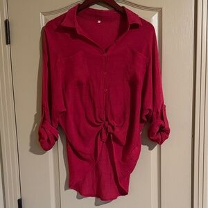 Women's burgundy Button-Up Blouse